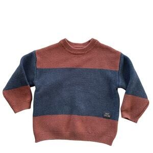 Zara rust orange blue band color block boys knit pullover sweater sz 2-3